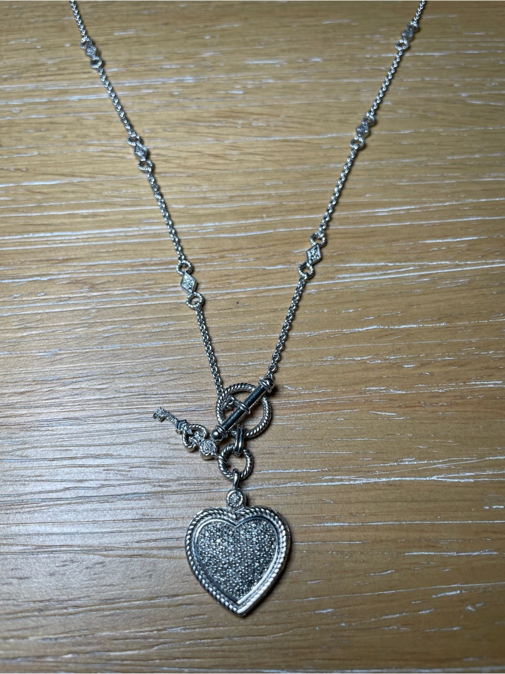 Sterling Silver Vintage Style Heart & Key Pendant Necklace
